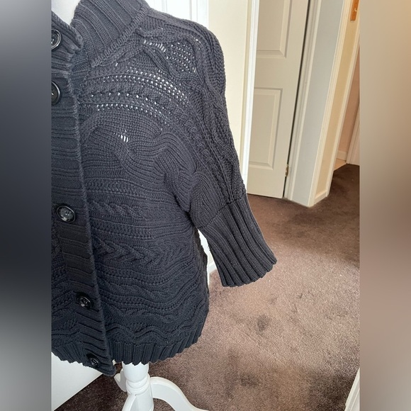 Michael Kors Chunky Cable Knit Black  Sweater Size XL Short Sleeve Button/Snap - Picture 4 of 10